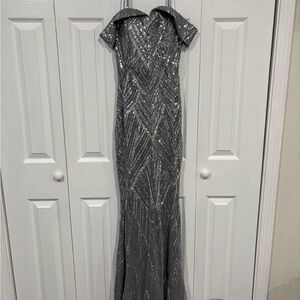Elegant Silver Evening Gown